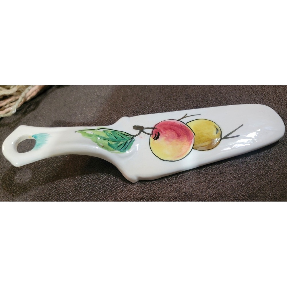Vtg handmade pottery Deruta Italy Pie & Cake Server 9" w Relief Painted Peaches